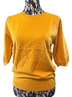 Tulip B Mustard Puff Sleeve Sweater Top Crew Neck Knit Size M/L NWT